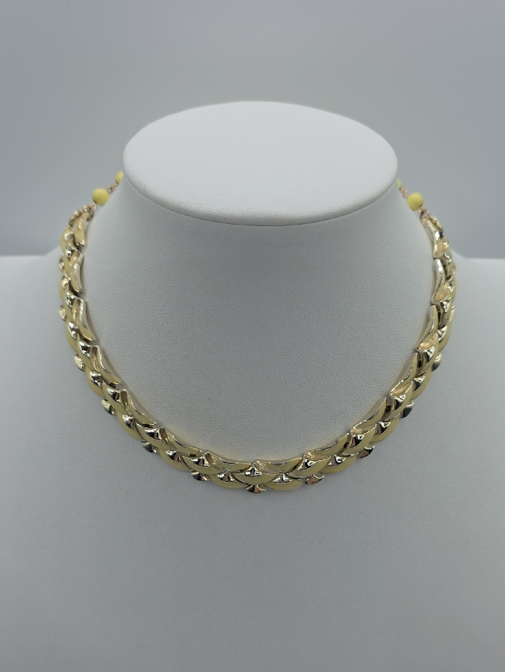 Coro Gold-Tone Woven Link Necklace with Pale Yellow Accents